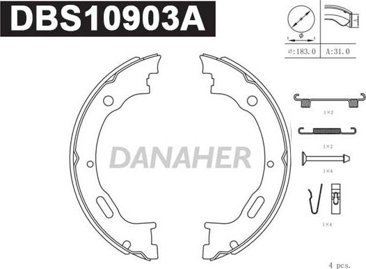 Danaher DBS10903A - Комплект тормозных колодок, барабанные autosila-amz.com