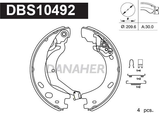 Danaher DBS10492 - Комплект тормозов, ручник, парковка autosila-amz.com