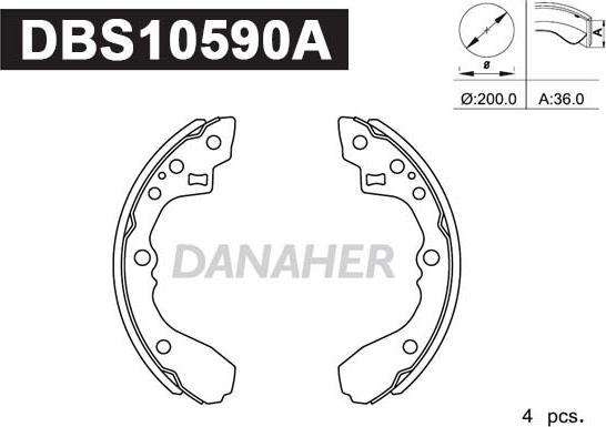 Danaher DBS10590A - Комплект тормозных колодок, барабанные autosila-amz.com