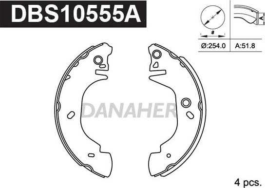 Danaher DBS10555A - Комплект тормозных колодок, барабанные autosila-amz.com