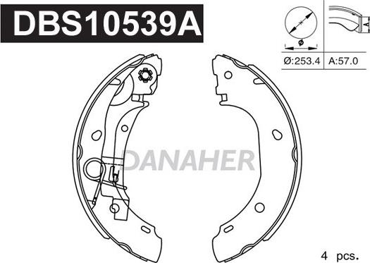 Danaher DBS10539A - Комплект тормозных колодок, барабанные autosila-amz.com