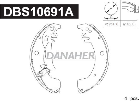 Danaher DBS10691A - Комплект тормозных колодок, барабанные autosila-amz.com