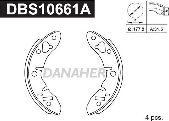 Danaher DBS10661A - Комплект тормозных колодок, барабанные autosila-amz.com