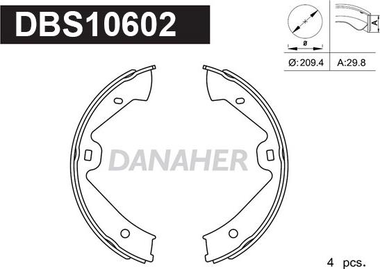 Danaher DBS10602 - Комплект тормозов, ручник, парковка autosila-amz.com