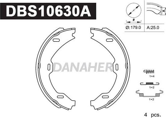 Danaher DBS10630A - Комплект тормозов, ручник, парковка autosila-amz.com