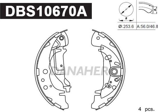 Danaher DBS10670A - Комплект тормозных колодок, барабанные autosila-amz.com