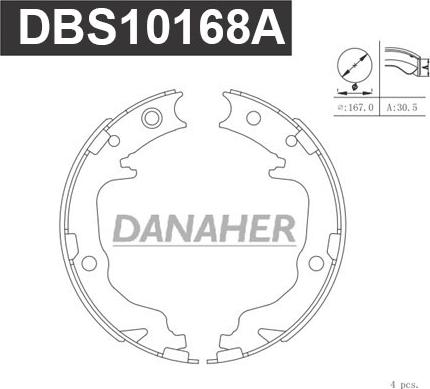 Danaher DBS10168A - Комплект тормозов, ручник, парковка autosila-amz.com