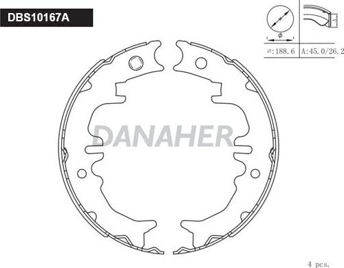 Danaher DBS10167A - Комплект тормозов, ручник, парковка autosila-amz.com