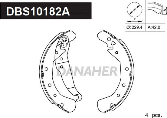 Danaher DBS10182A - Комплект тормозных колодок, барабанные autosila-amz.com