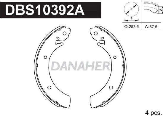 Danaher DBS10392A - Комплект тормозных колодок, барабанные autosila-amz.com
