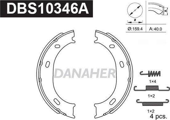 Danaher DBS10346A - Комплект тормозов, ручник, парковка autosila-amz.com