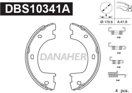 Danaher DBS10341A - Комплект тормозов, ручник, парковка autosila-amz.com
