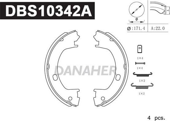 Danaher DBS10342A - Комплект тормозов, ручник, парковка autosila-amz.com