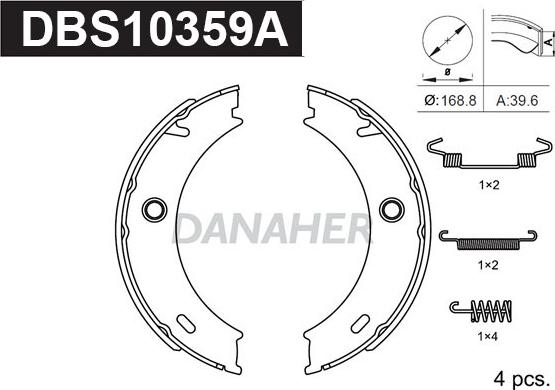 Danaher DBS10359A - Комплект тормозов, ручник, парковка autosila-amz.com