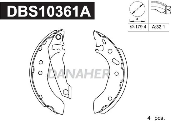 Danaher DBS10361A - Комплект тормозных колодок, барабанные autosila-amz.com