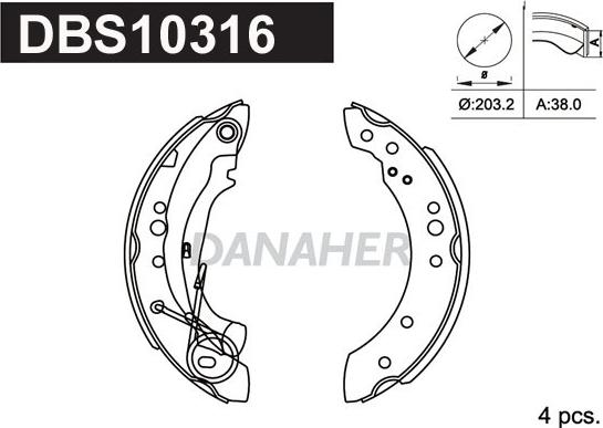 Danaher DBS10316 - Комплект тормозных колодок, барабанные autosila-amz.com
