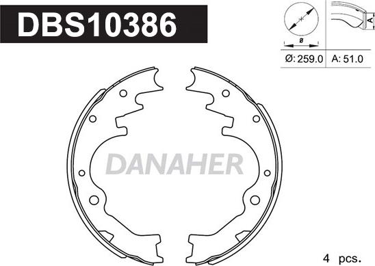 Danaher DBS10386 - Комплект тормозных колодок, барабанные autosila-amz.com