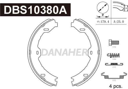 Danaher DBS10380A - Комплект тормозов, ручник, парковка autosila-amz.com