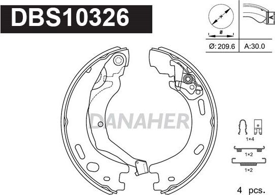 Danaher DBS10326 - Комплект тормозов, ручник, парковка autosila-amz.com