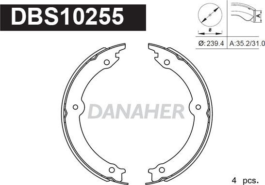 Danaher DBS10255 - Комплект тормозов, ручник, парковка autosila-amz.com