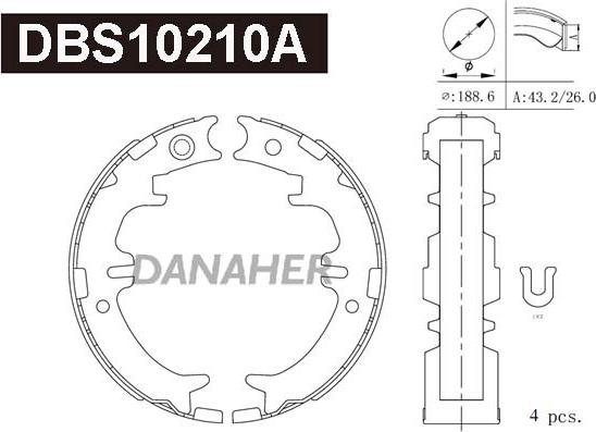 Danaher DBS10210A - Комплект тормозов, ручник, парковка autosila-amz.com
