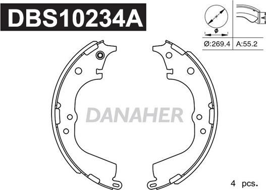 Danaher DBS10234A - Комплект тормозных колодок, барабанные autosila-amz.com