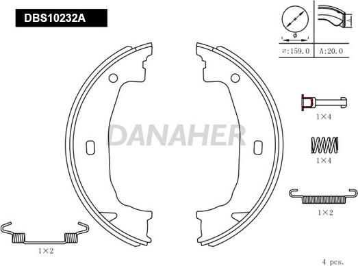 Danaher DBS10232A - Комплект тормозов, ручник, парковка autosila-amz.com
