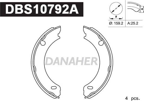 Danaher DBS10792A - Комплект тормозов, ручник, парковка autosila-amz.com