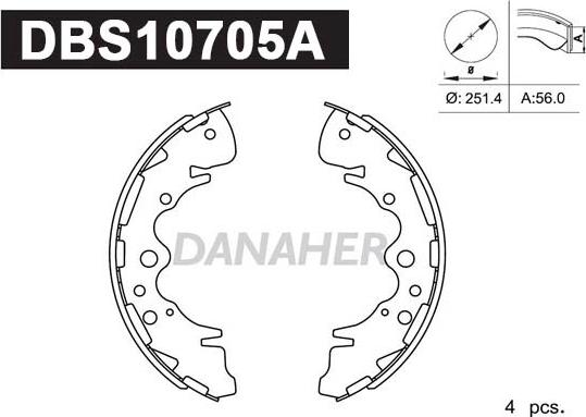 Danaher DBS10705A - Комплект тормозных колодок, барабанные autosila-amz.com