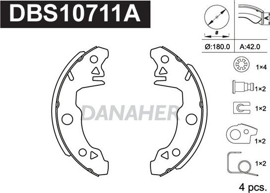 Danaher DBS10711A - Комплект тормозных колодок, барабанные autosila-amz.com