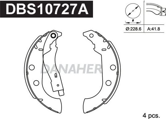 Danaher DBS10727A - Комплект тормозных колодок, барабанные autosila-amz.com