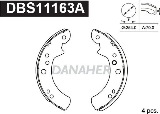 Danaher DBS11163A - Комплект тормозных колодок, барабанные autosila-amz.com