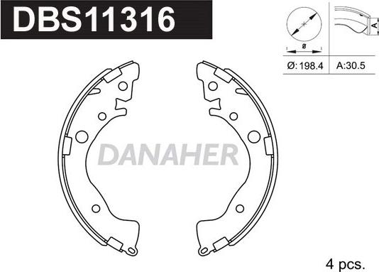 Danaher DBS11316 - Комплект тормозных колодок, барабанные autosila-amz.com