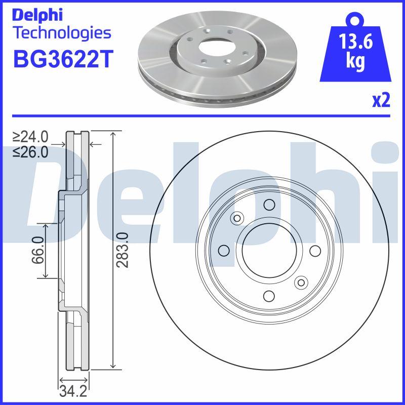 Delphi BG3622T - Тормозной диск autosila-amz.com