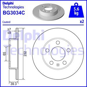 Delphi BG3034C - Диск тормозной VAG A1/A2/A3/FABIA/OCTAVIA/ROOMSTER/BORA/GOLF 4/POLO 96- задн. autosila-amz.com