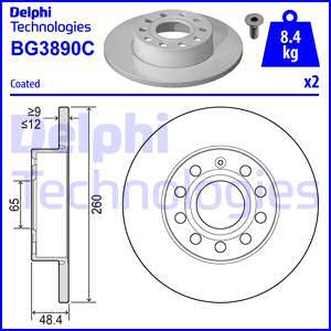 Delphi BG3890-C - BG3890C диск тормозной задний!\ Audi A3, Skoda Octavia, VW Touran 1.4-2.0TDi 03> autosila-amz.com