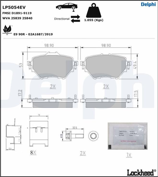 Delphi LP5054EV - Тормозные колодки, дисковые, комплект autosila-amz.com