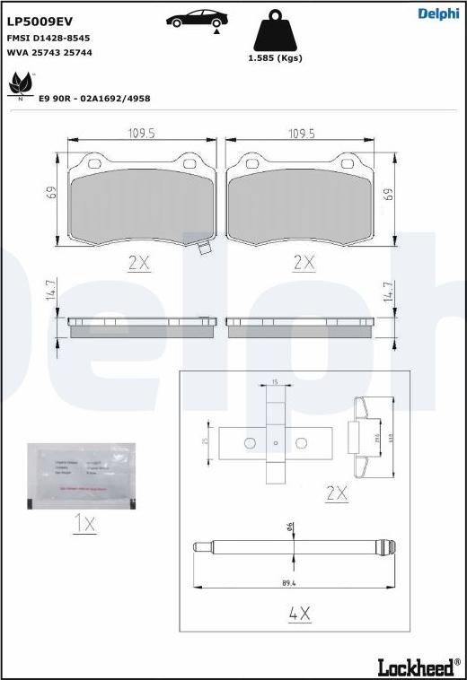 Delphi LP5009EV - Тормозные колодки, дисковые, комплект autosila-amz.com