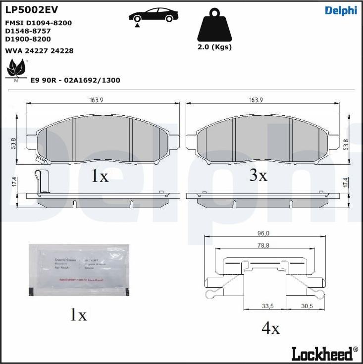Delphi LP5002EV - Тормозные колодки, дисковые, комплект autosila-amz.com