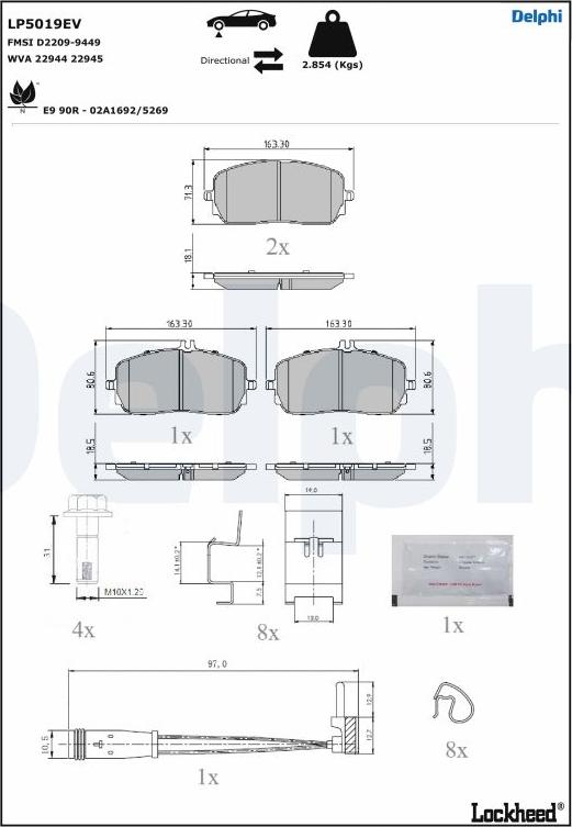 Delphi LP5019EV - Тормозные колодки, дисковые, комплект autosila-amz.com