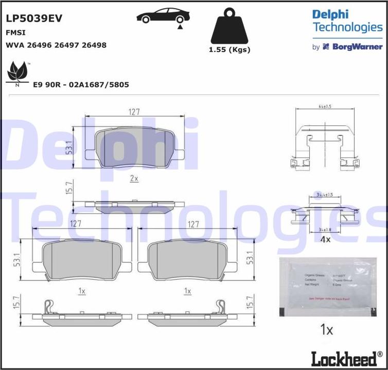 Delphi LP5039EV - Тормозные колодки, дисковые, комплект autosila-amz.com