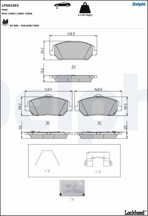 Delphi LP5023EV - Тормозные колодки, дисковые, комплект autosila-amz.com