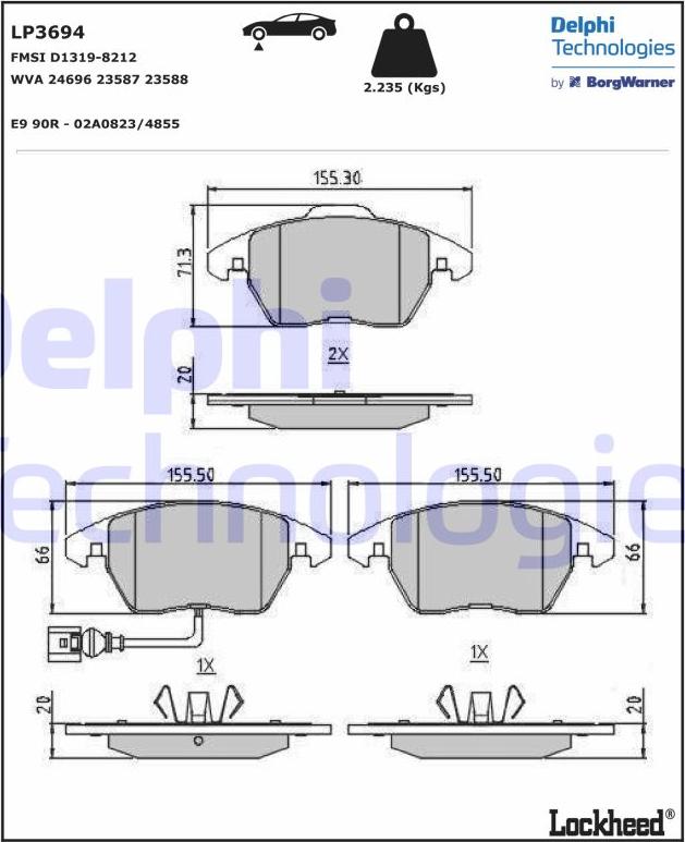 Delphi LP3694 - Тормозные колодки, дисковые, комплект autosila-amz.com