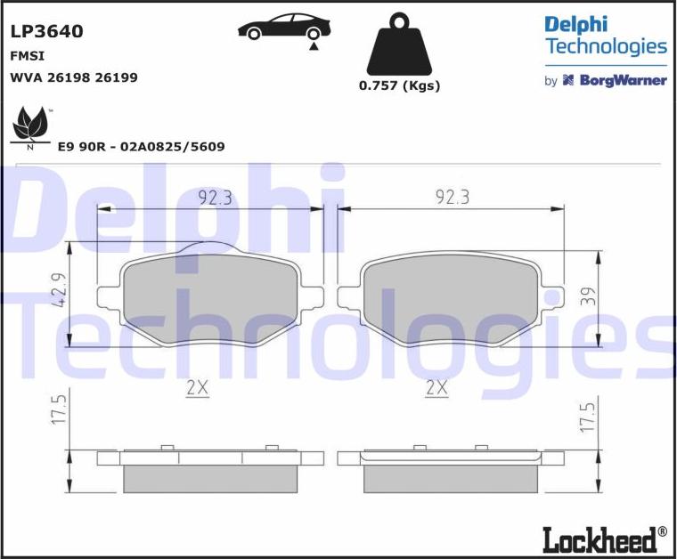 Delphi LP3640 - Тормозные колодки, дисковые, комплект autosila-amz.com