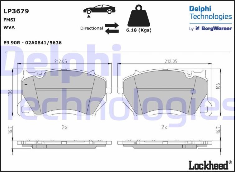 Delphi LP3679 - Тормозные колодки, дисковые, комплект autosila-amz.com