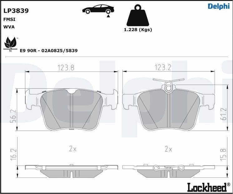 Delphi LP3839 - Тормозные колодки, дисковые, комплект autosila-amz.com