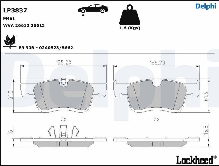 Delphi LP3837 - Тормозные колодки, дисковые, комплект autosila-amz.com