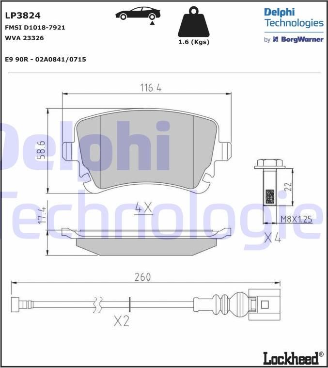 Delphi LP3824 - Тормозные колодки, дисковые, комплект autosila-amz.com