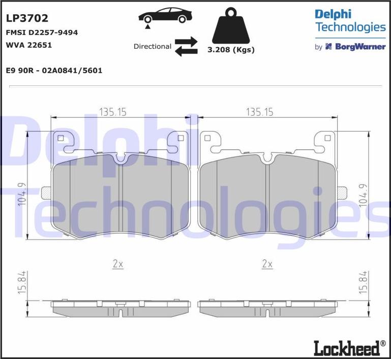 Delphi LP3702 - Тормозные колодки, дисковые, комплект autosila-amz.com