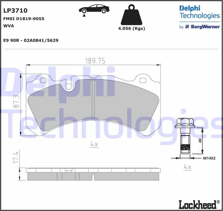 Delphi LP3710 - Комплект тормозных колодок передний VOLVO S60 II, V60 I 2.0/3.0 04.14-12.18 autosila-amz.com
